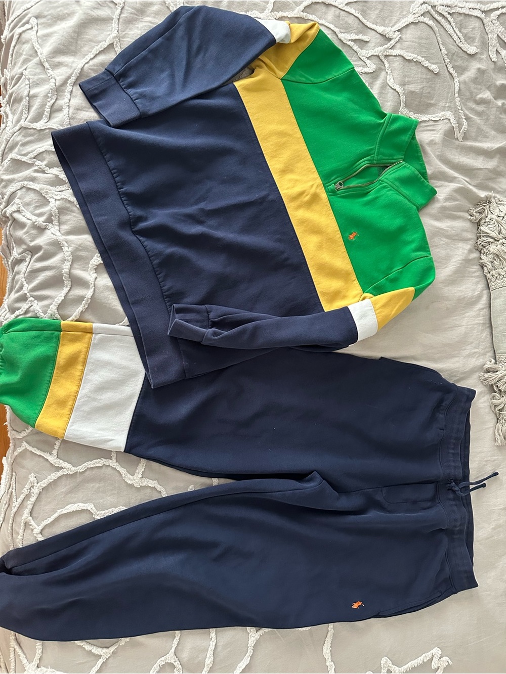 Ralph Lauren Navy, Green & Yellow Colorblock Sweatshirt and Joggers